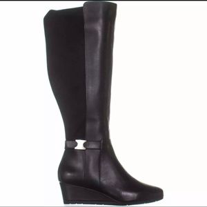 Genuine Leather Knee High Wedge Boots